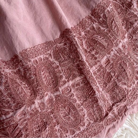 J Crew Skirt Cotton Lined Embroidered Tassels Pull On Boho dust pink Size M - Picture 2 of 8
